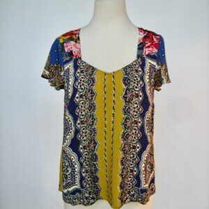 Moulinette Soeurs Anthropologie Soft Printed Top Size 4 Cap Sleeves - Bright